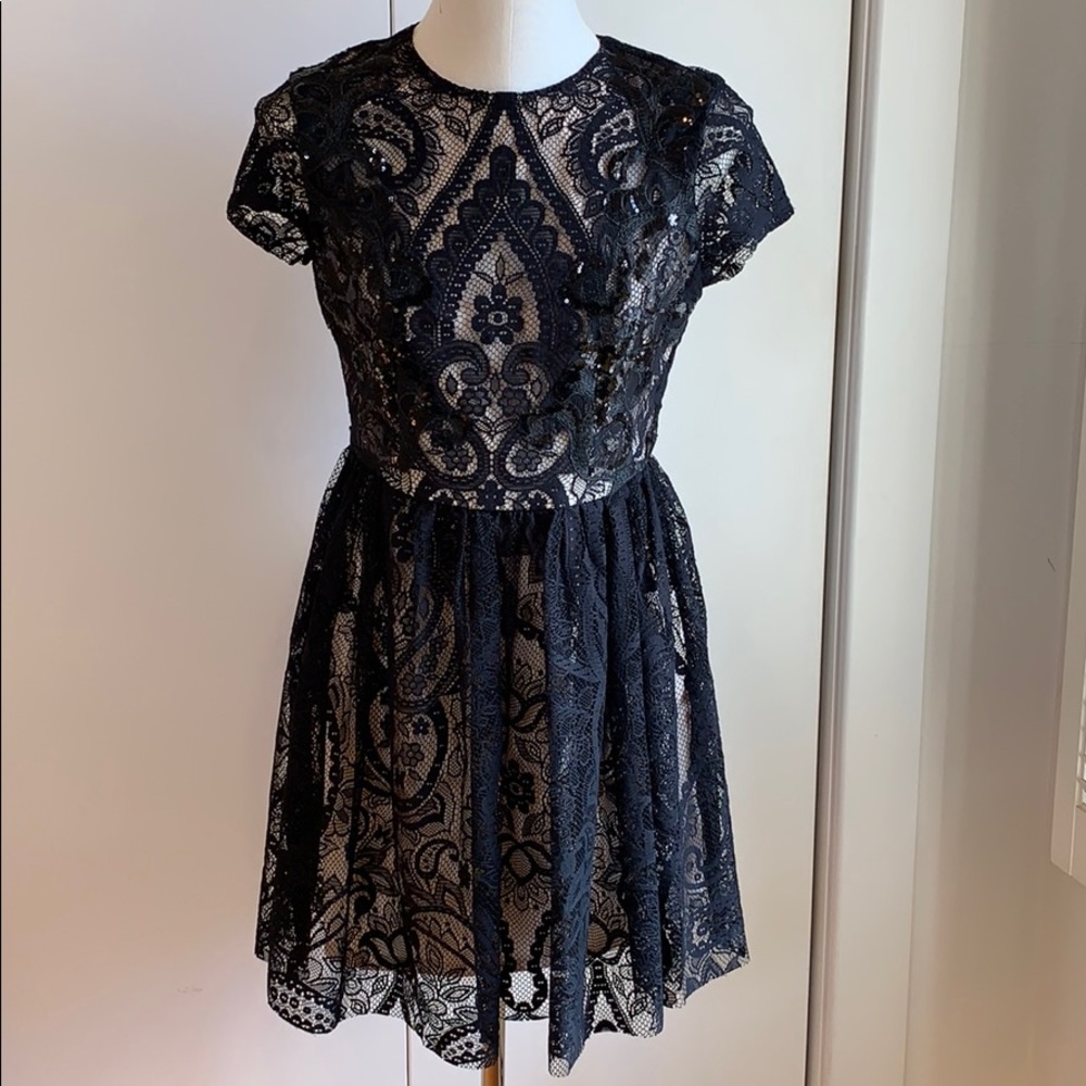Black lace overlay party dress